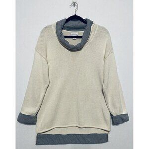 Soft Surroundings Sweater Womens S/M Ivory Cowl Neck Tunic Contrast Trim Comfy